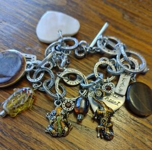 8" Silver Charm Bracelet with Brown and Gold Accents by Chico's